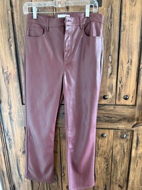 LOFT Straight-Leg Faux Leather Jeans in Burgundy
